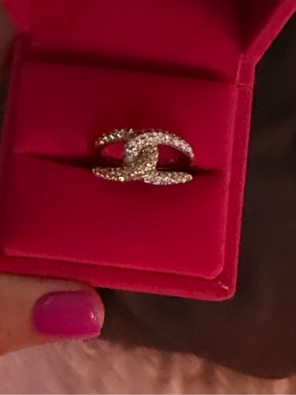 Crystal Interlocking Knot Ring - Gold Tone